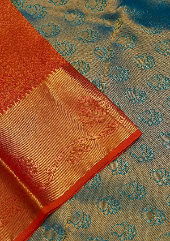 Orange Zariwork Pure Silk Saree-Koskii
