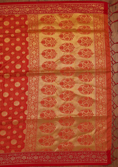 Orange Zariwork Raw Silk Designer Saree - koskii