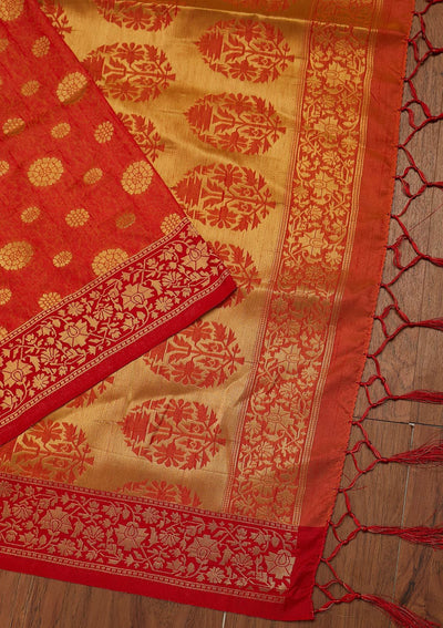 Orange Zariwork Raw Silk Designer Saree - koskii
