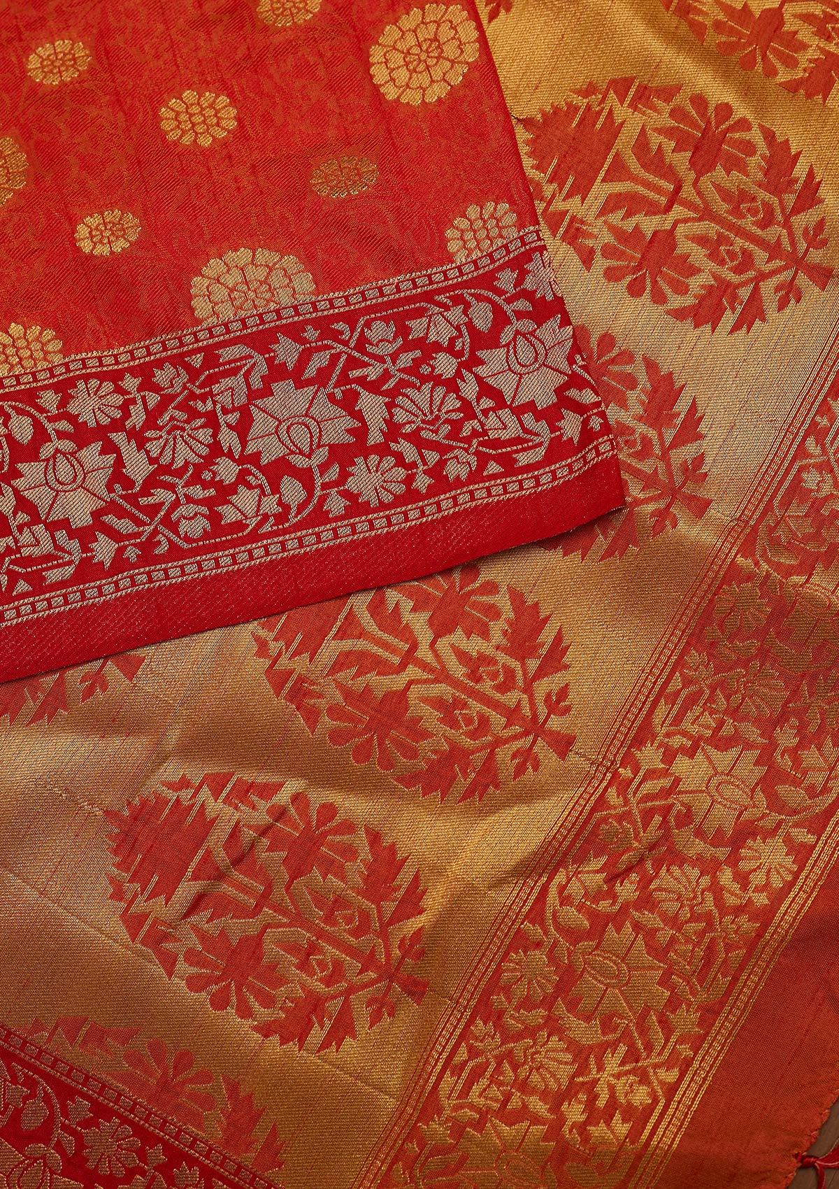 Orange Zariwork Raw Silk Designer Saree - koskii