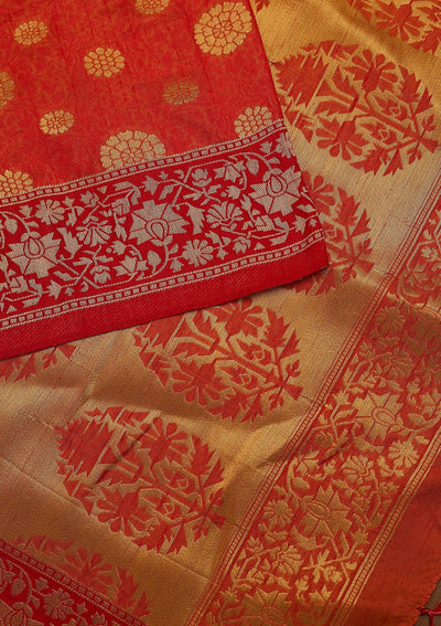 Orange Zariwork Raw Silk Designer Saree - koskii