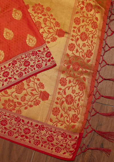 Orange Zariwork Raw Silk Designer Saree - koskii