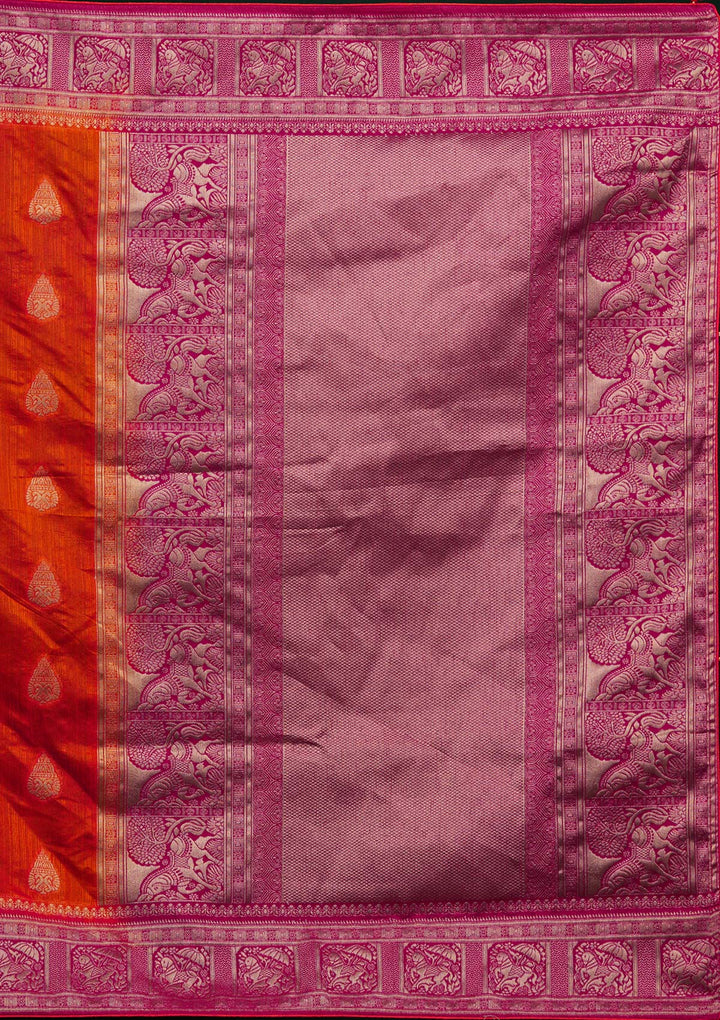 Orange Zariwork Raw Silk Designer Saree - Koskii