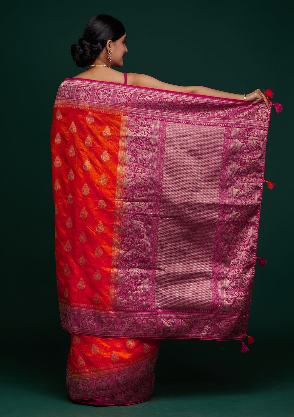 Orange Zariwork Raw Silk Designer Saree - Koskii