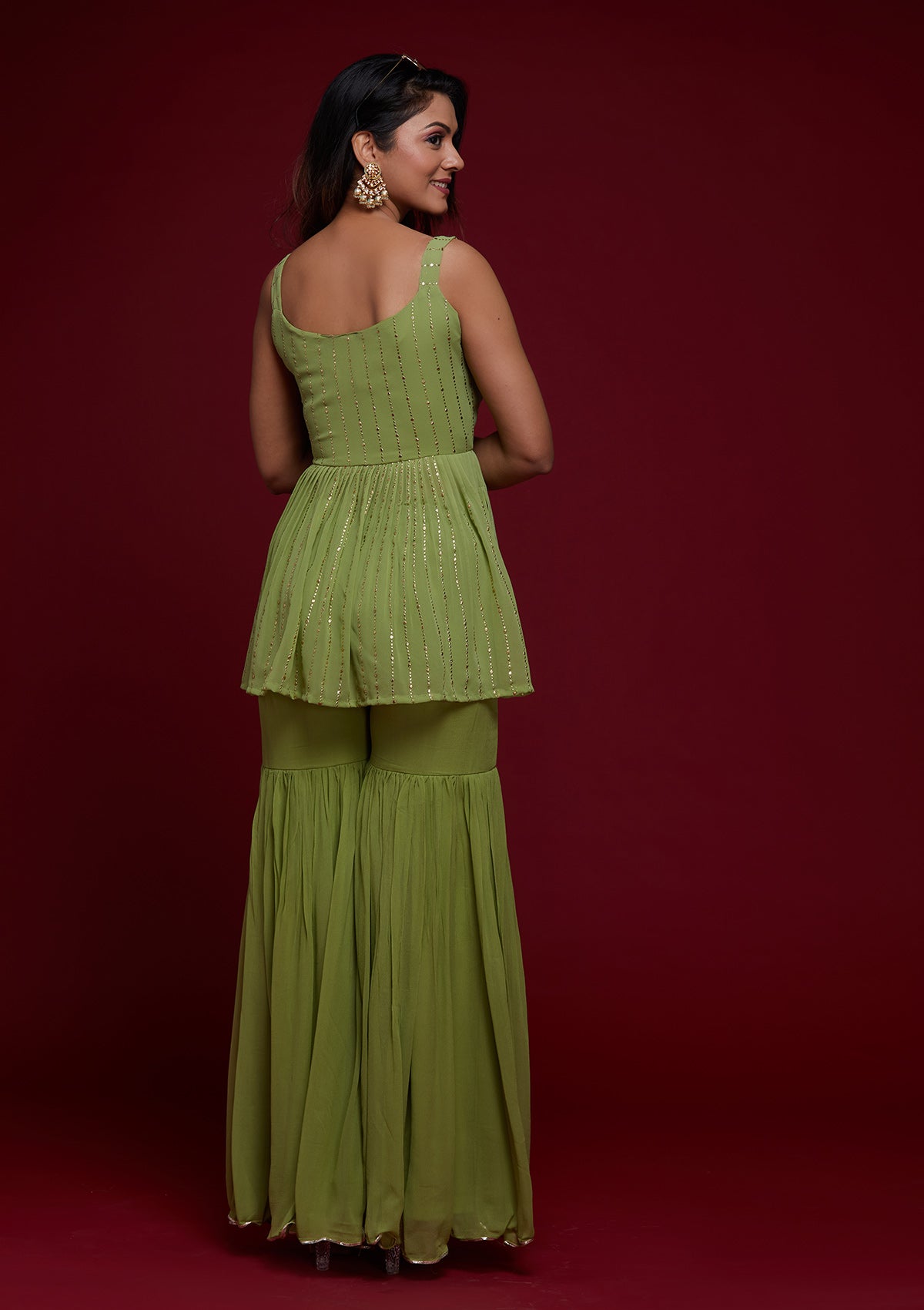 Parrot Green Badla Georgette Designer Salwar Suit - Koskii