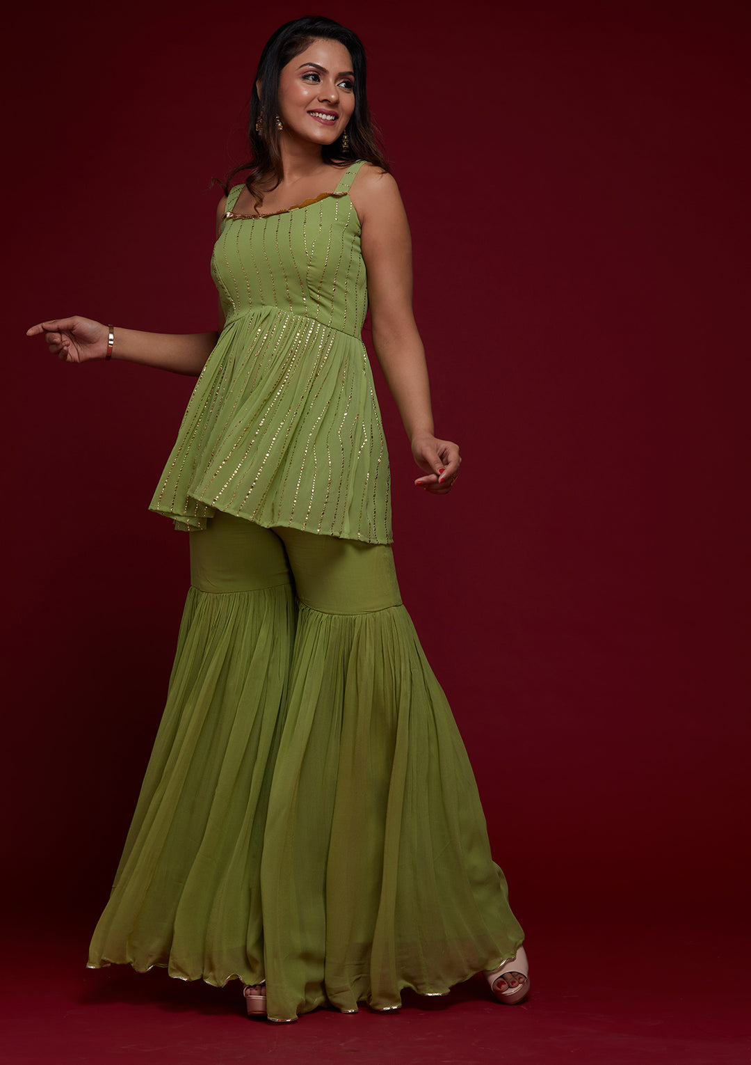 Parrot Green Badla Georgette Designer Salwar Suit - Koskii