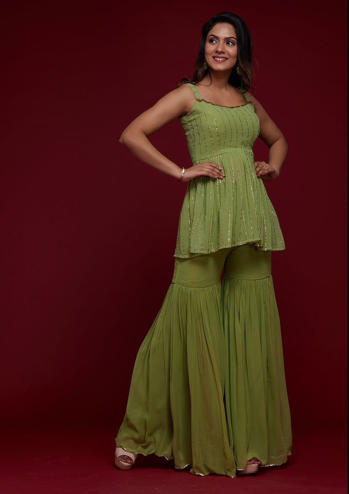 Parrot Green Badla Georgette Designer Salwar Suit - Koskii
