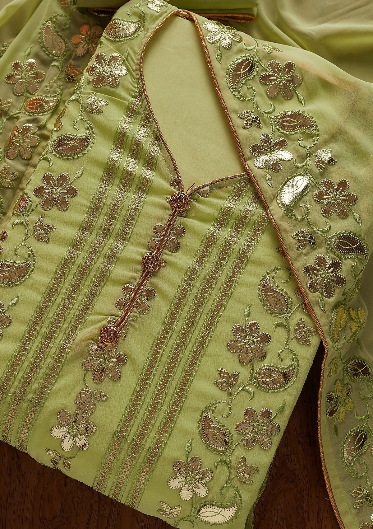 Parrot Green Gotapatti Georgette Designer Unstitched Salwar Suit - koskii