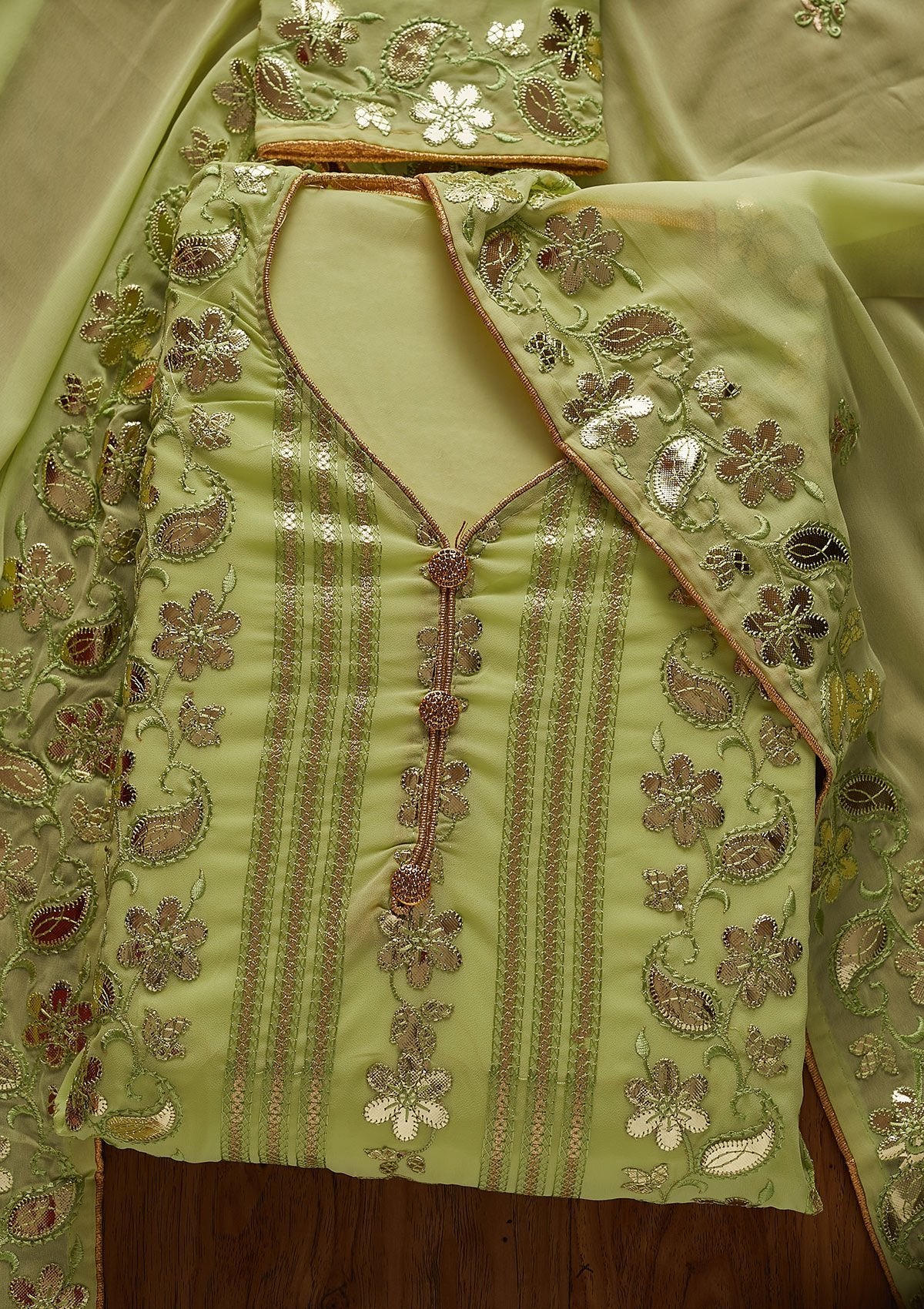 Parrot Green Gotapatti Georgette Designer Unstitched Salwar Suit - koskii