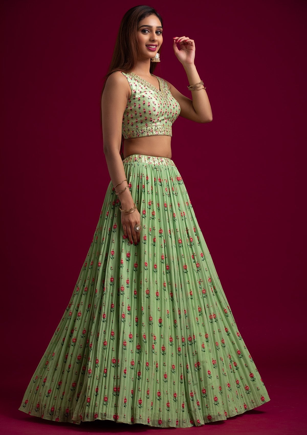 Buy Parrot Green Jacquard Silk Lehenga with Brocade Choli Online -  LLCV01511 | Andaaz Fashion