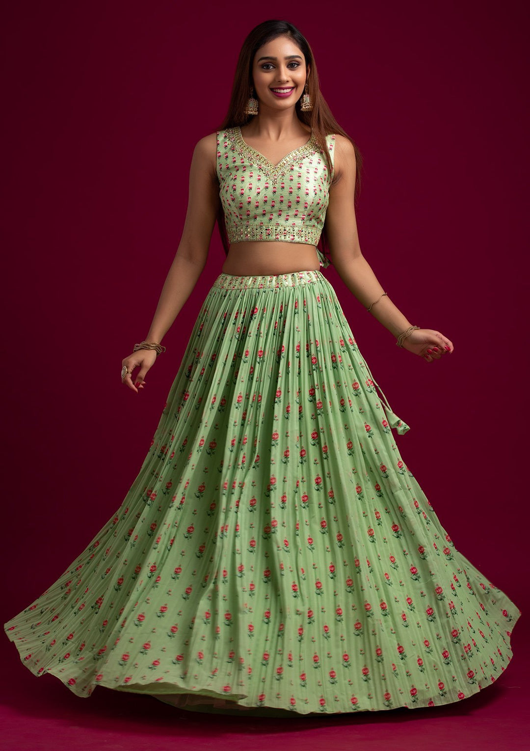 Parrot green diaperish lehenga