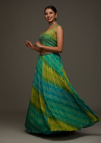 Parrot Green Sequins Georgette Designer Lehenga - Koskii