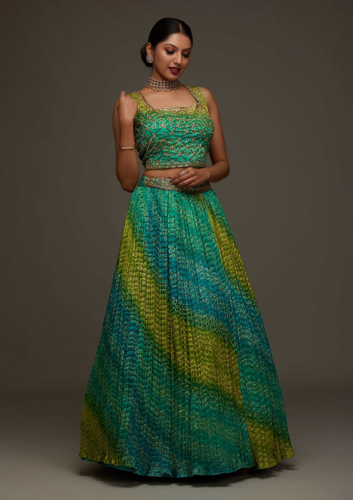 Parrot Green Sequins Georgette Designer Lehenga - Koskii