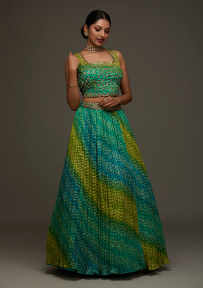Parrot Green Sequins Georgette Designer Lehenga - Koskii