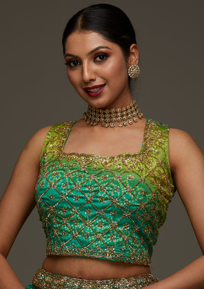 Parrot Green Sequins Georgette Designer Lehenga - Koskii