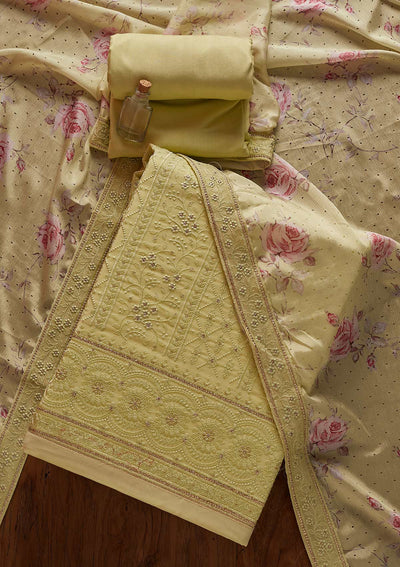 Parrot Green Threadwork Georgette Designer Unstitched Salwar Suit - koskii
