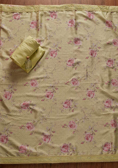 Parrot Green Threadwork Georgette Designer Unstitched Salwar Suit - koskii