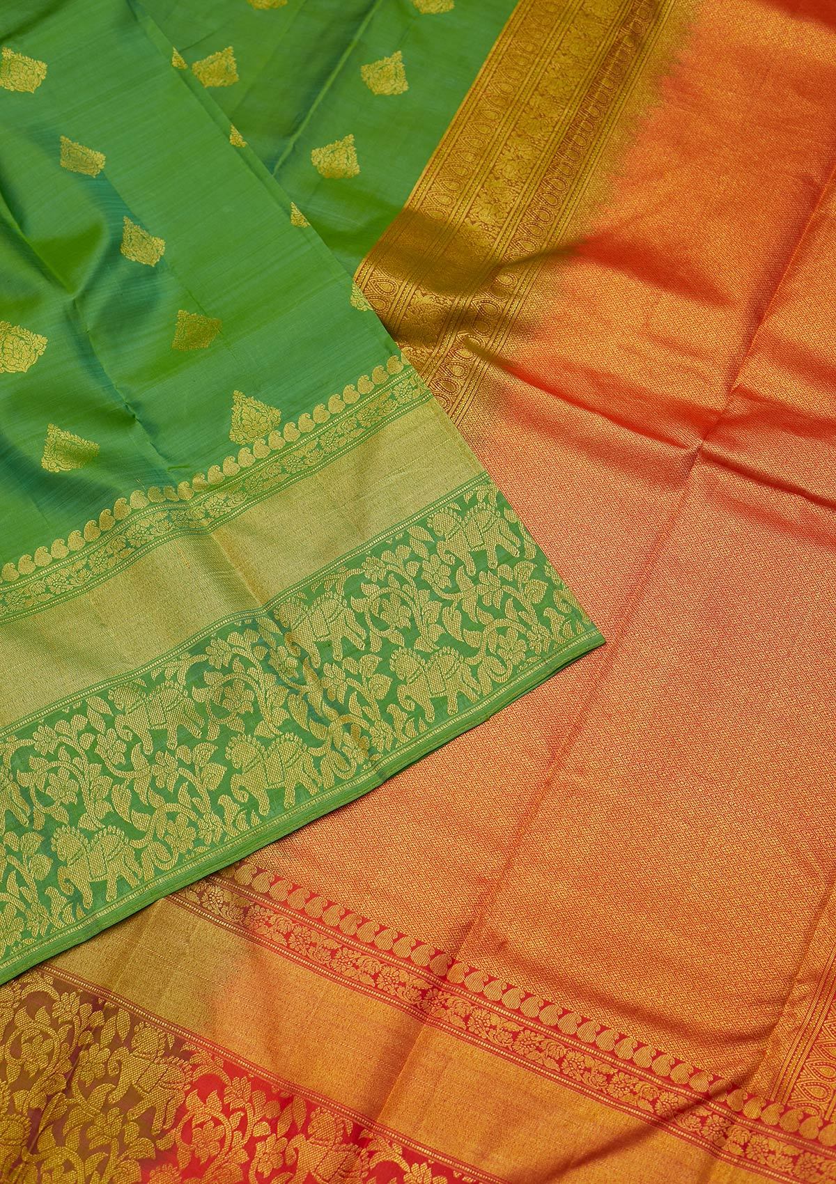 Parrot Green Zariwork Pure Silk Designer Saree - koskii
