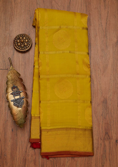 Parrot Green Zariwork Pure Silk Designer Saree - koskii