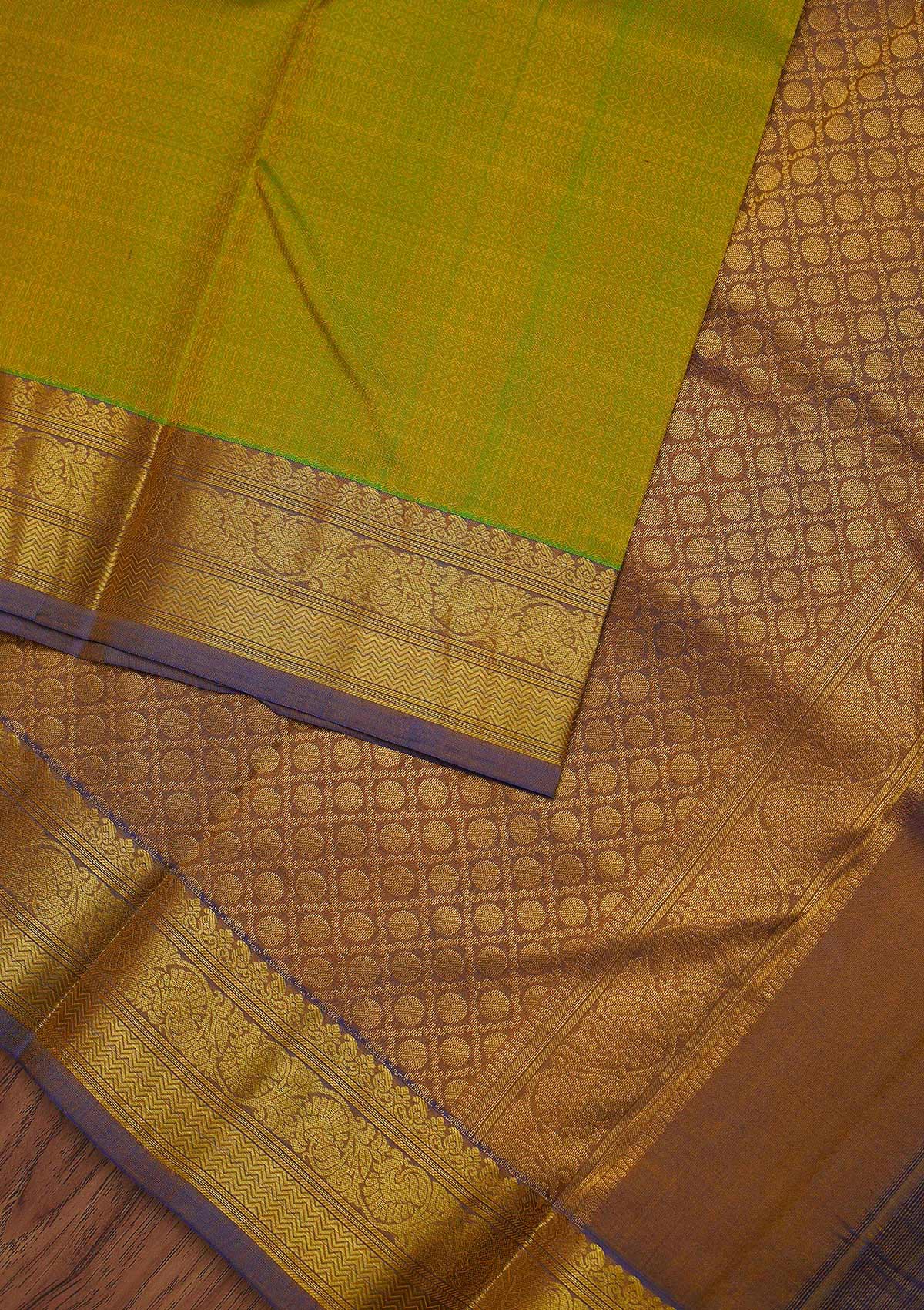 Parrot Green Zariwork Pure Silk Designer Unstitched Saree - Koskii