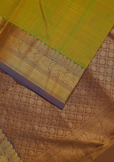 Parrot Green Zariwork Pure Silk Designer Unstitched Saree - Koskii