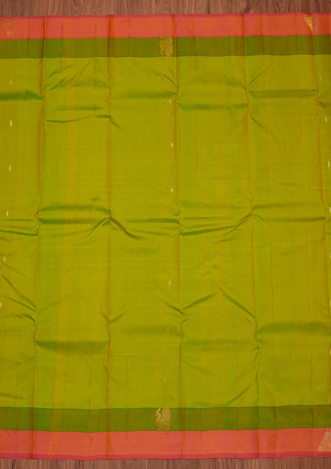 Parrot Green Zariwork Pure Silk Designer Unstitched Saree - Koskii