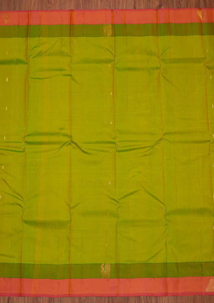 Parrot Green Zariwork Pure Silk Designer Unstitched Saree - Koskii