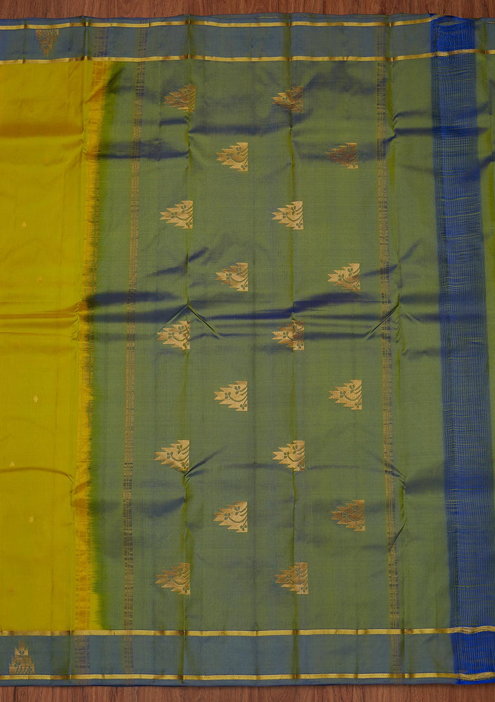 Parrot Green Zariwork Pure Silk Designer Unstitched Saree - Koskii