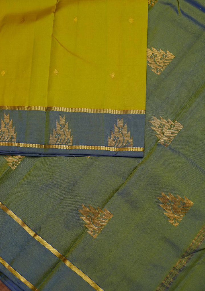 Parrot Green Zariwork Pure Silk Designer Unstitched Saree - Koskii