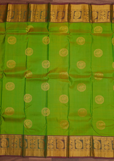 Parrot Green Zariwork Pure Silk Designer Saree - Koskii