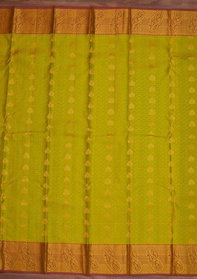 Parrot Green Zariwork Pure Silk Designer Saree - Koskii