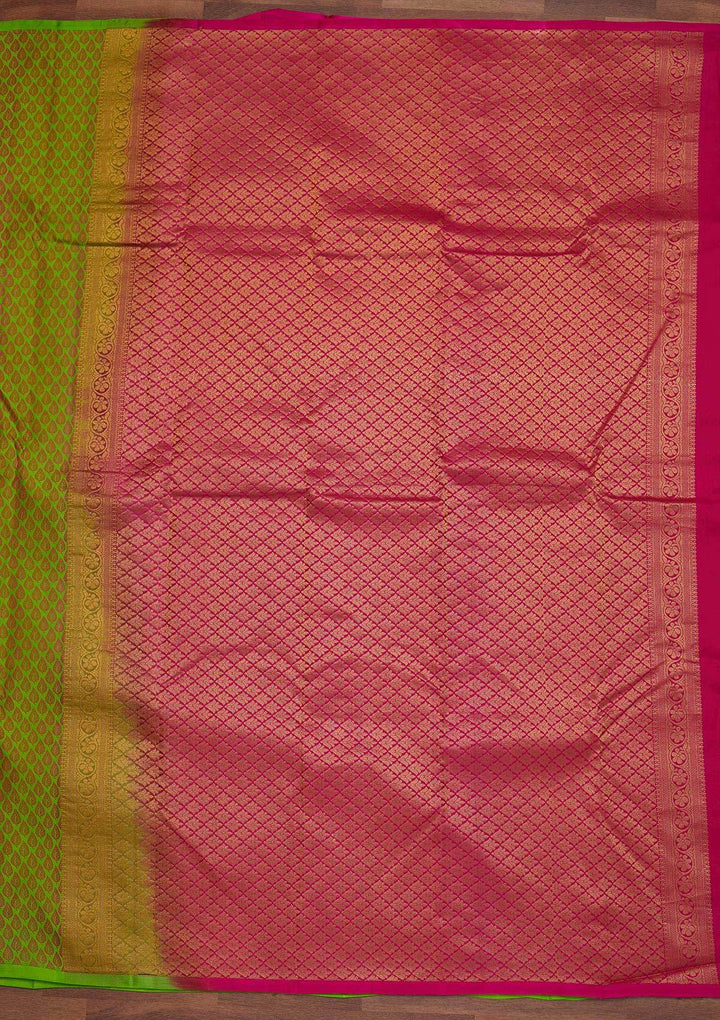 Parrot Green Zariwork Pure Silk Designer Saree - Koskii