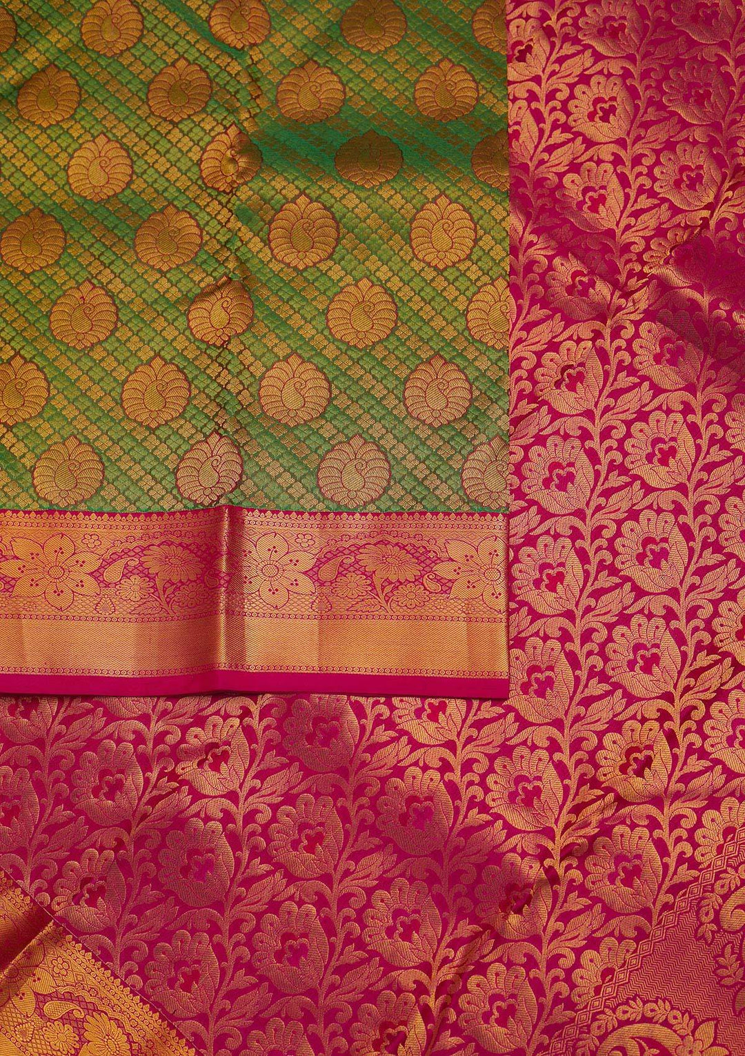 Parrot Green Zariwork Pure Silk Designer Saree - Koskii