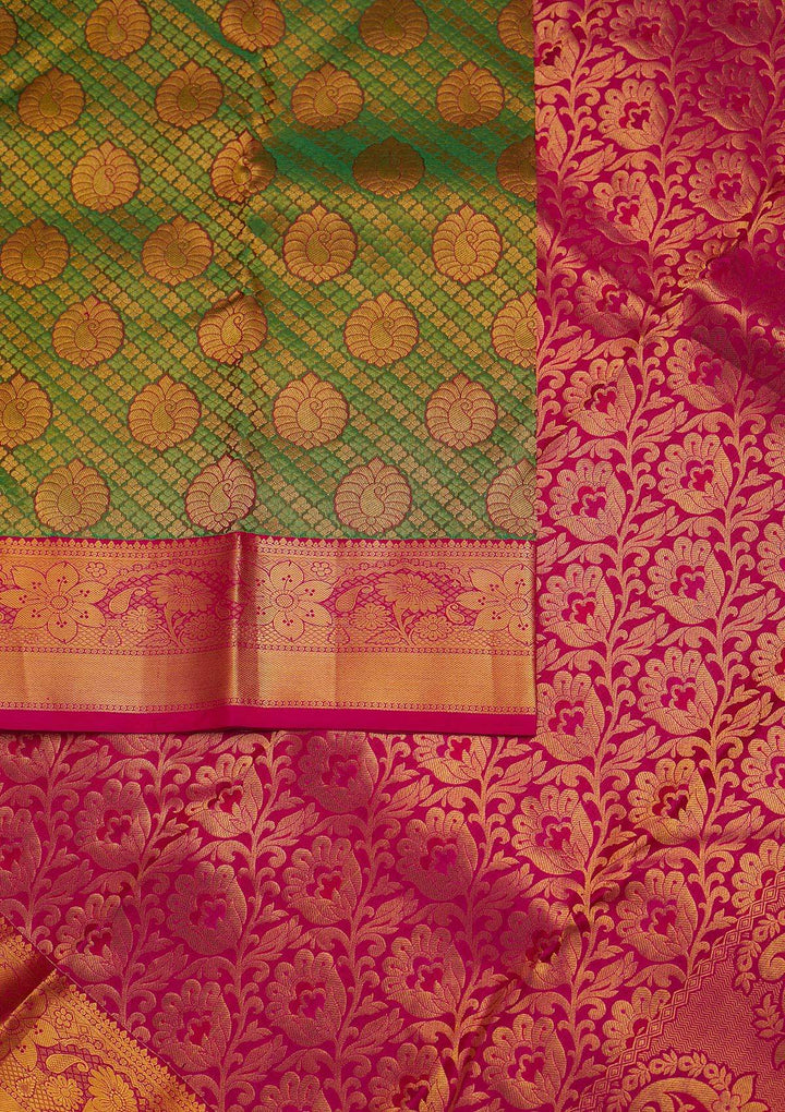 Parrot Green Zariwork Pure Silk Designer Saree - Koskii