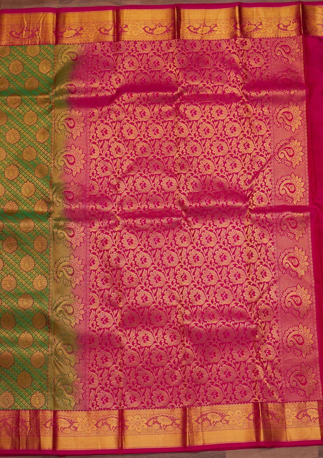 Parrot Green Zariwork Pure Silk Designer Saree - Koskii