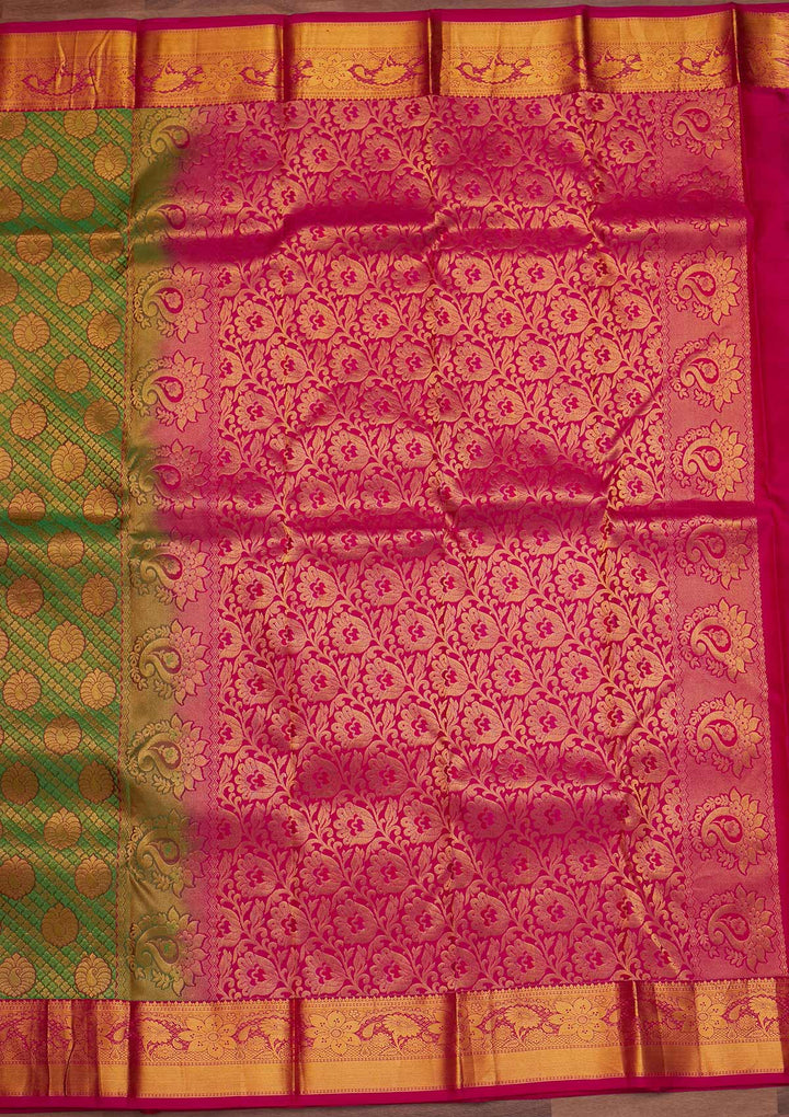 Parrot Green Zariwork Pure Silk Designer Saree - Koskii