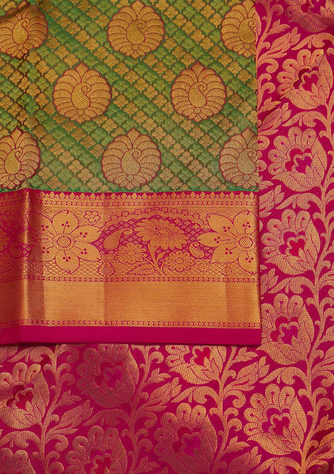 Parrot Green Zariwork Pure Silk Designer Saree - Koskii