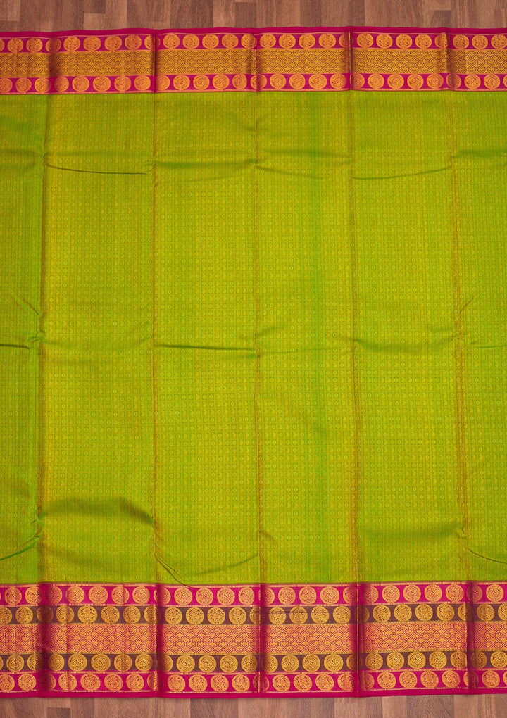 Parrot Green Zariwork Pure Silk Saree - Koskii