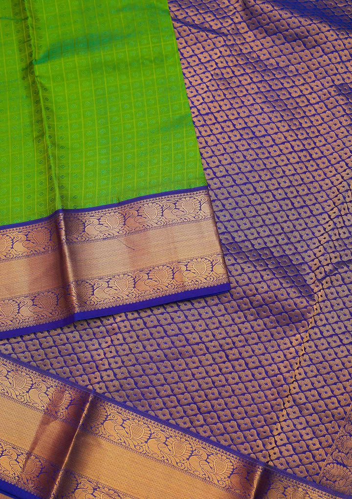 Parrot Green Zariwork Pure Silk Saree - Koskii