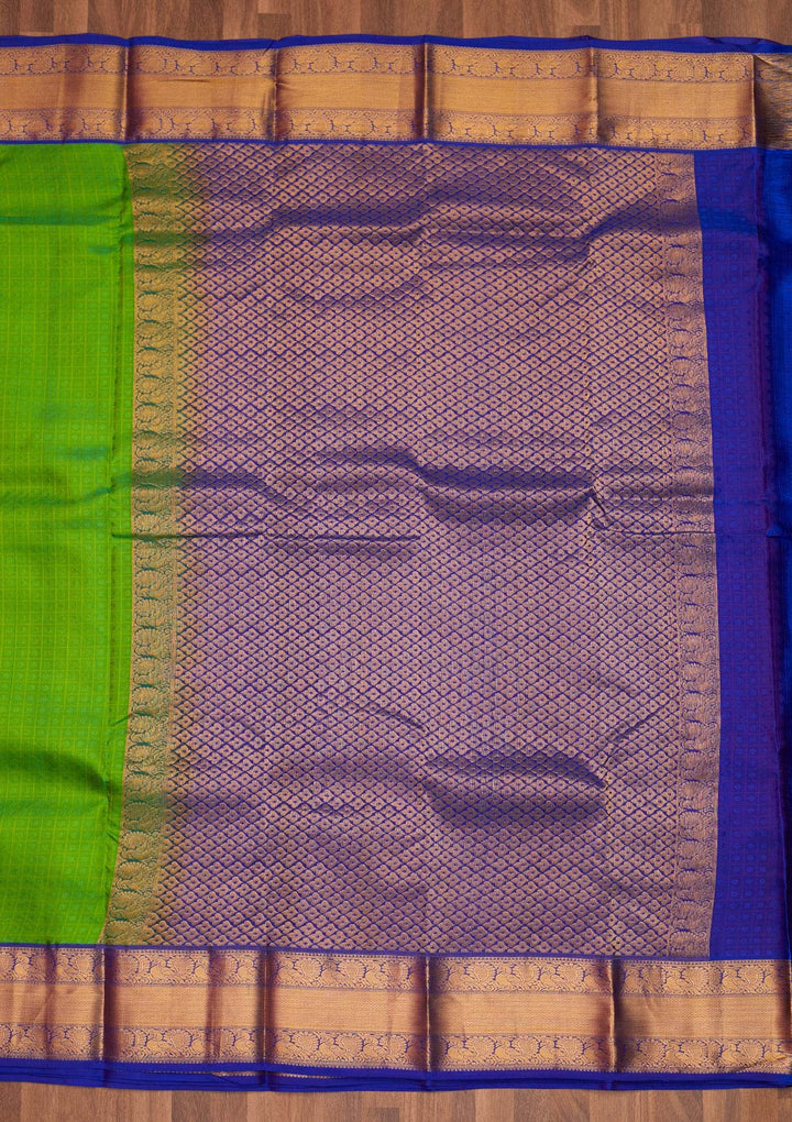 Parrot Green Zariwork Pure Silk Saree - Koskii
