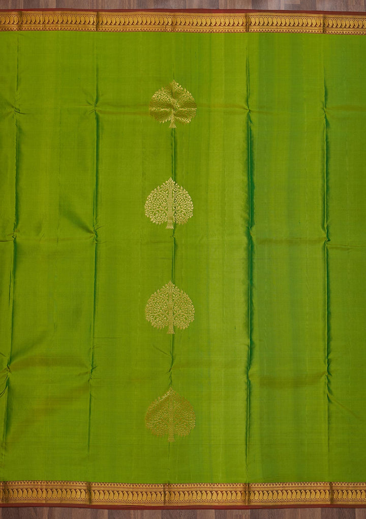 Parrot Green Zariwork Pure Silk Saree-Koskii