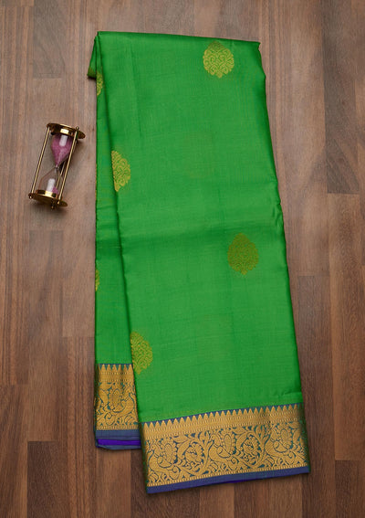 Parrot Green Zariwork Pure Silk Saree-Koskii