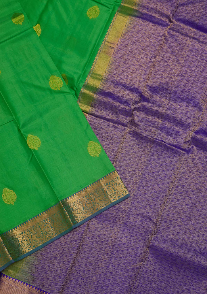 Parrot Green Zariwork Pure Silk Saree-Koskii
