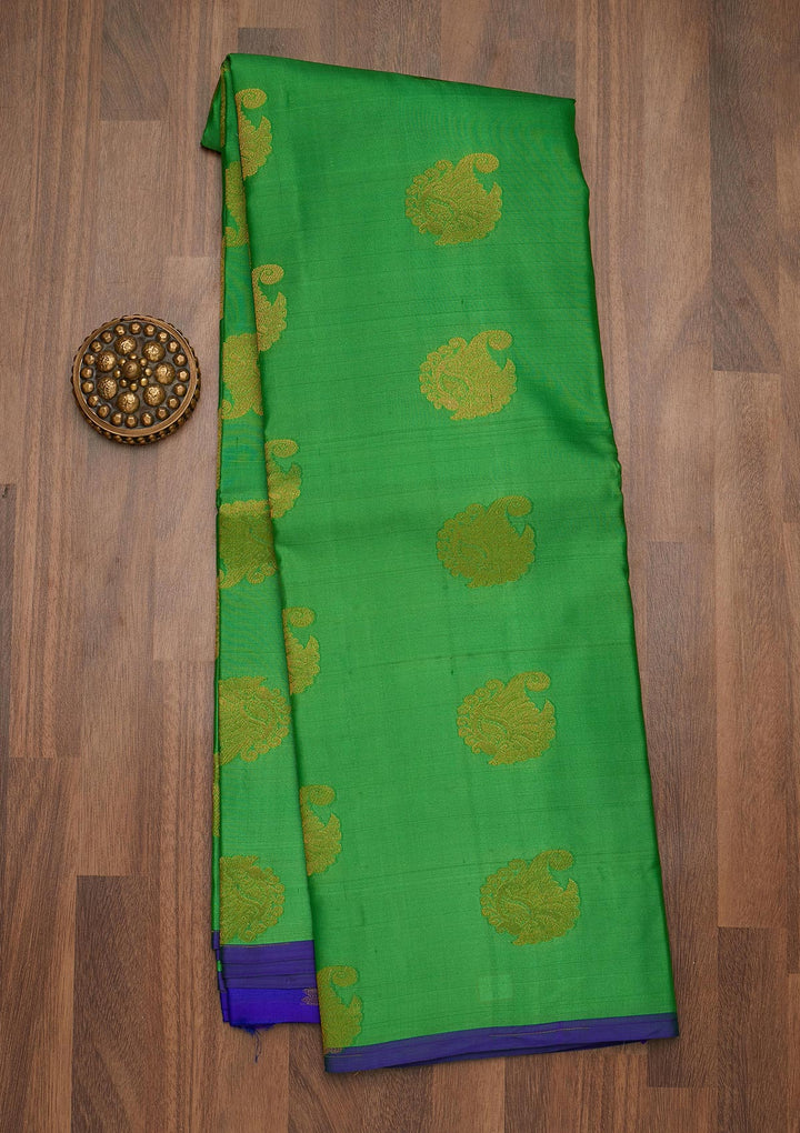 Parrot Green Zariwork Pure Silk Saree-Koskii