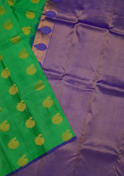 Parrot Green Zariwork Pure Silk Saree-Koskii