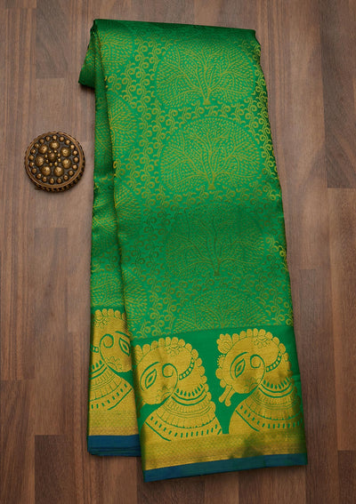Parrot Green Zariwork Pure Silk Saree-Koskii