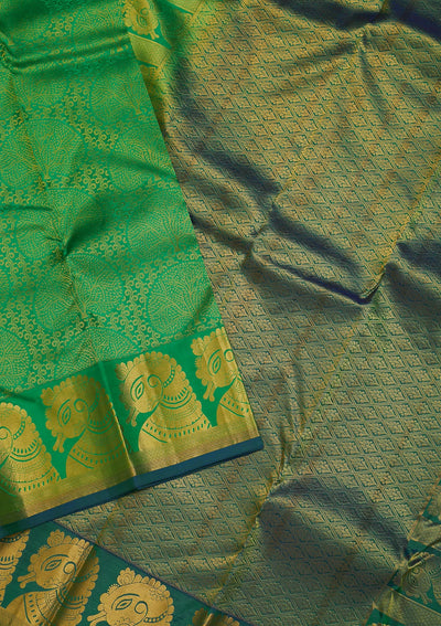 Parrot Green Zariwork Pure Silk Saree-Koskii