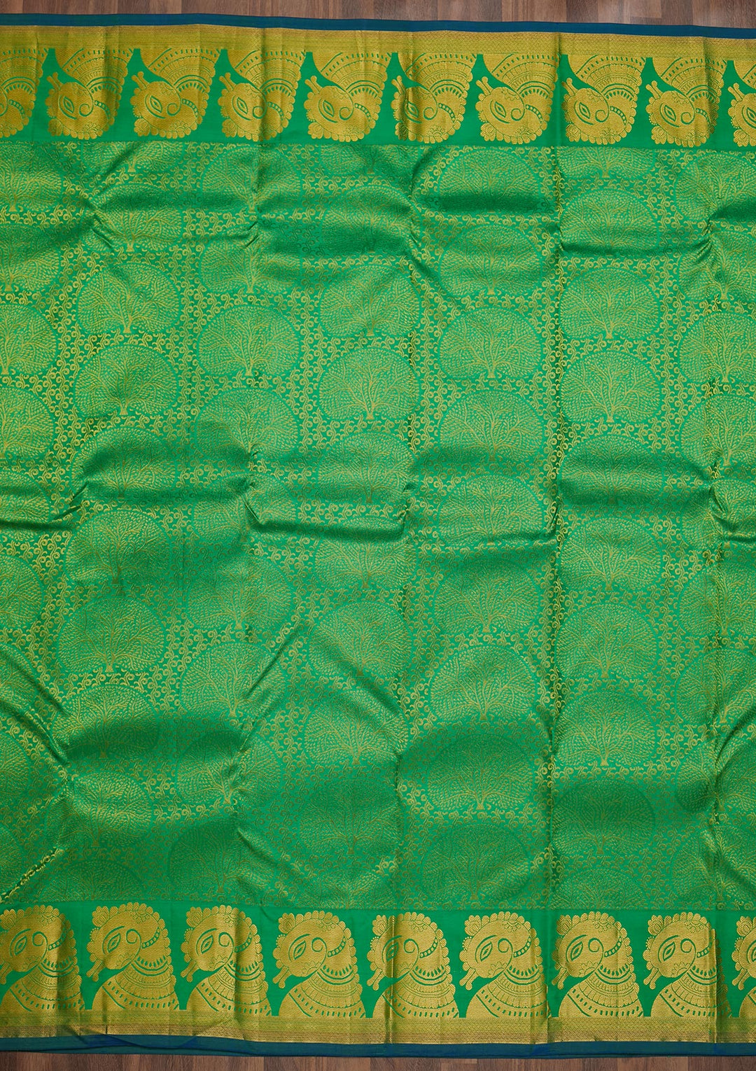 Parrot Green Zariwork Pure Silk Saree-Koskii