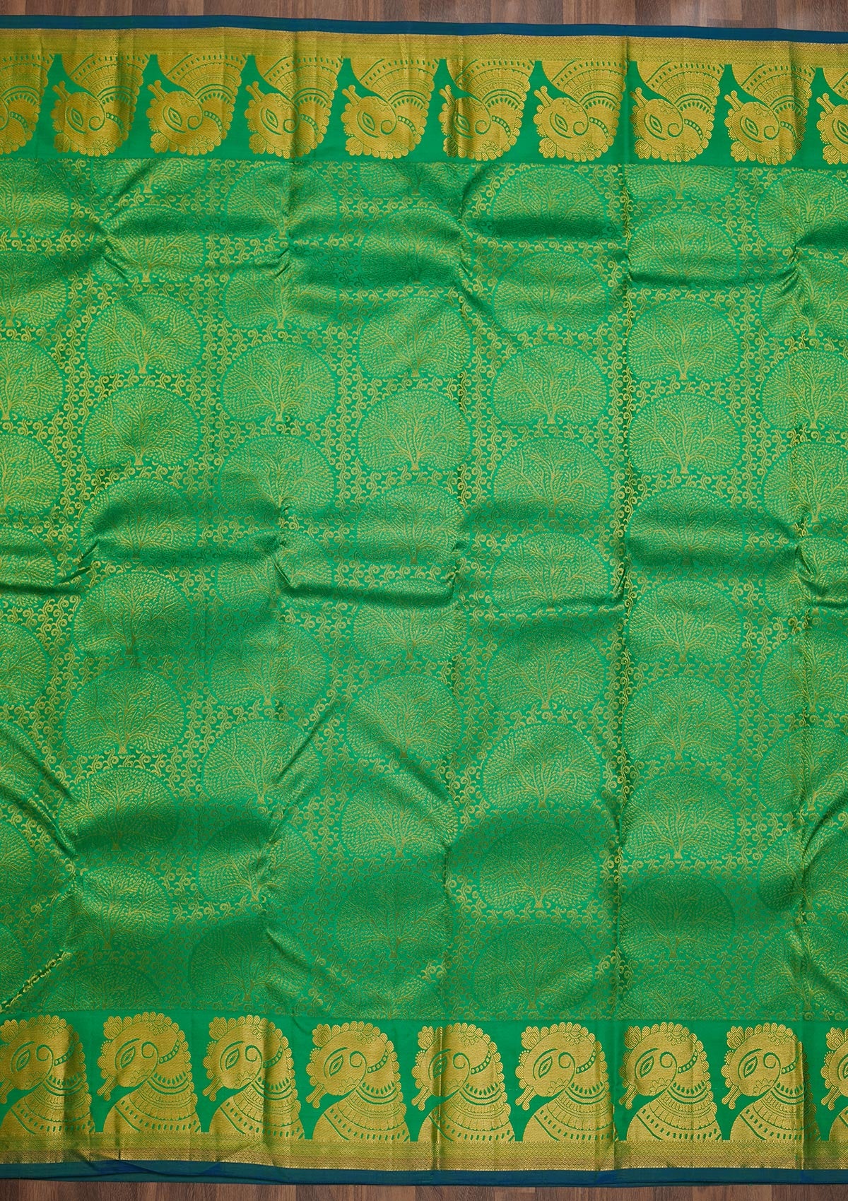 Parrot Green Zariwork Pure Silk Saree-Koskii