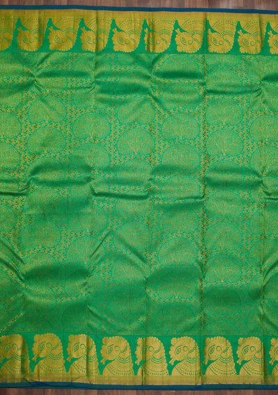 Parrot Green Zariwork Pure Silk Saree-Koskii